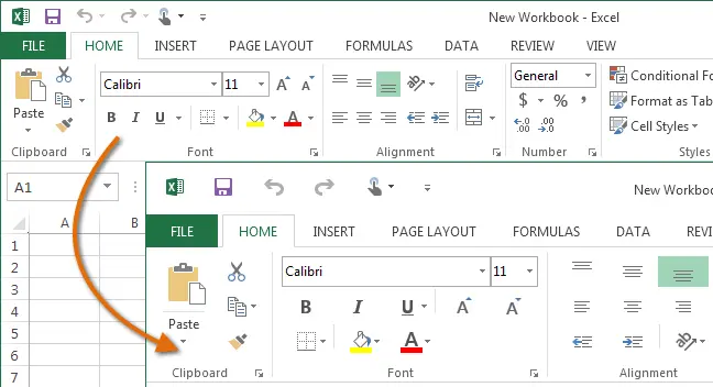 Tap mode of the Ribbon in Excel 2013