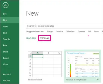 Templates in Excel