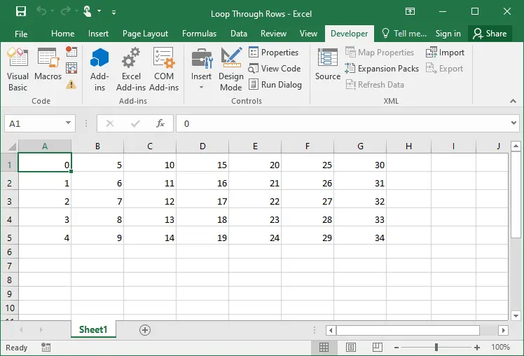 Through rows in Excel