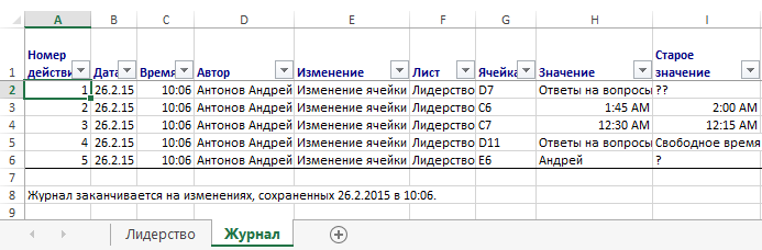 Track revisions in Excel