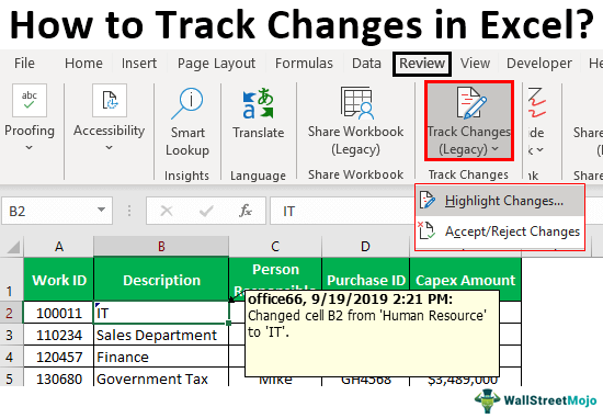 Track revisions in Excel