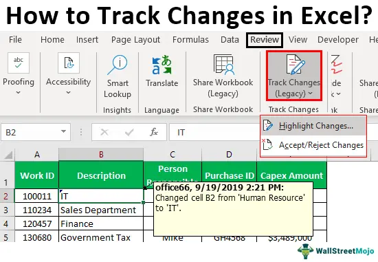 Track revisions in Excel