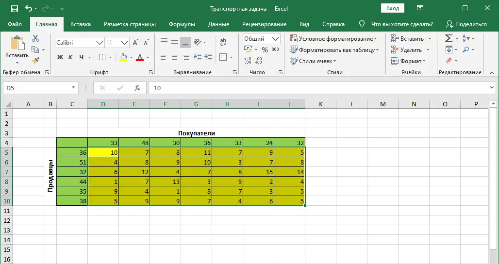 Transport task in Excel. Finding the best method of transportation from the seller to the buyer