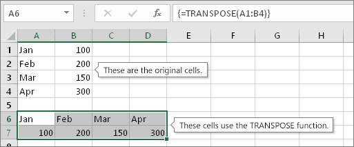 Transpose function in Excel