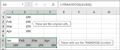 Transpose Function in Excel