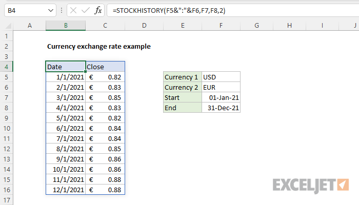 Updated exchange rate in Excel