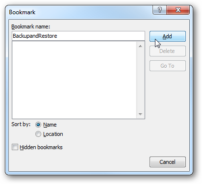 Use bookmarks to speed up navigation in a Word document