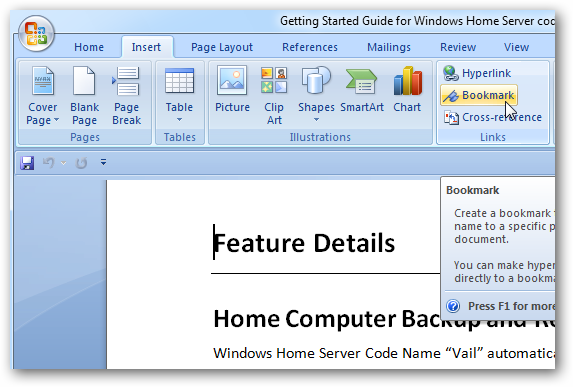 Use bookmarks to speed up navigation in a Word document
