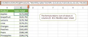 Using a combination of VLOOKUP and VIEW with SUM or SUMIF in Excel