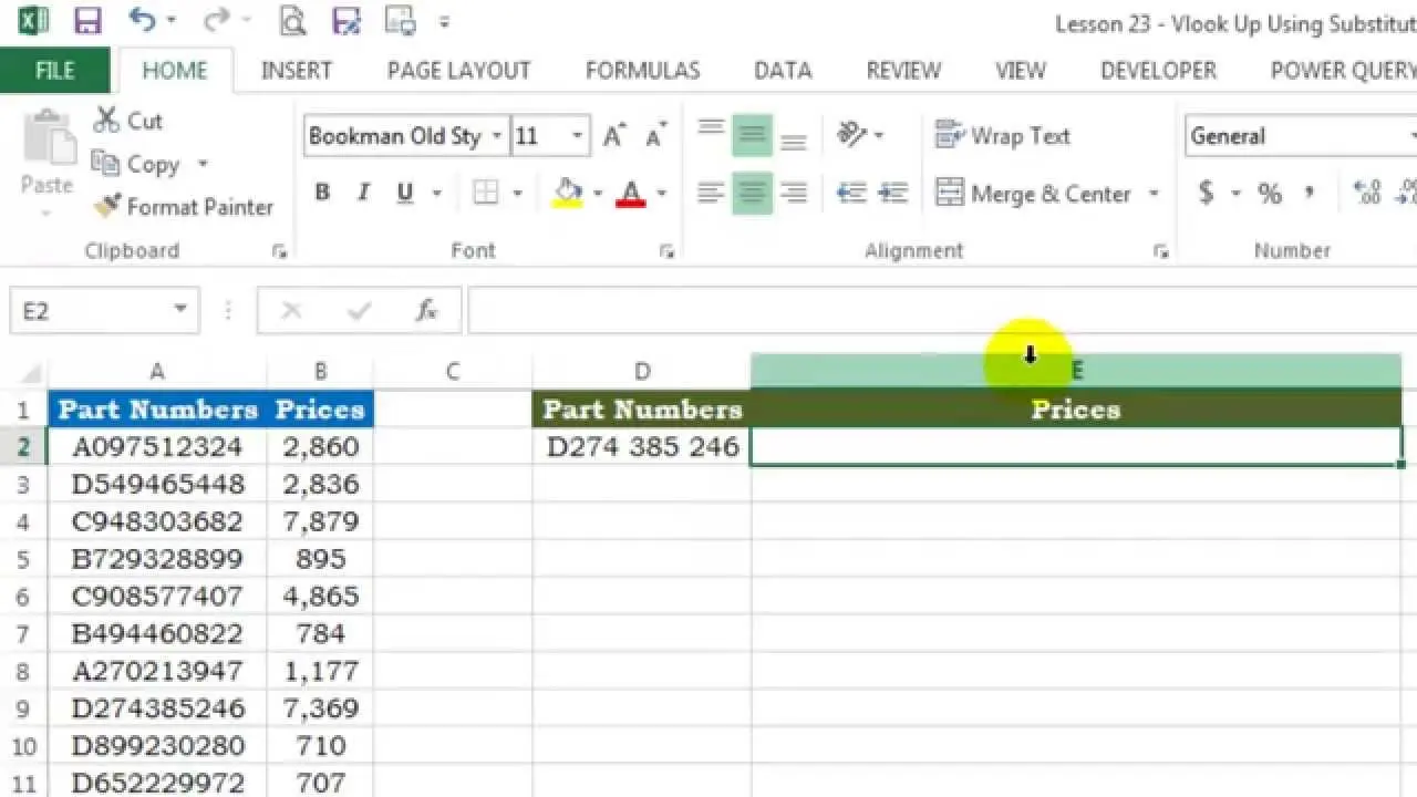 Using the VLOOKUP function to substitute values