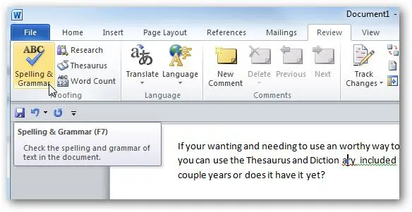 Using thesaurus and dictionary in Word for better writing