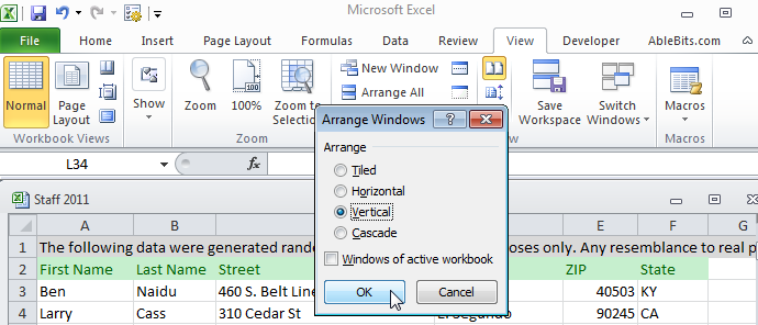 View Excel workbooks side by side