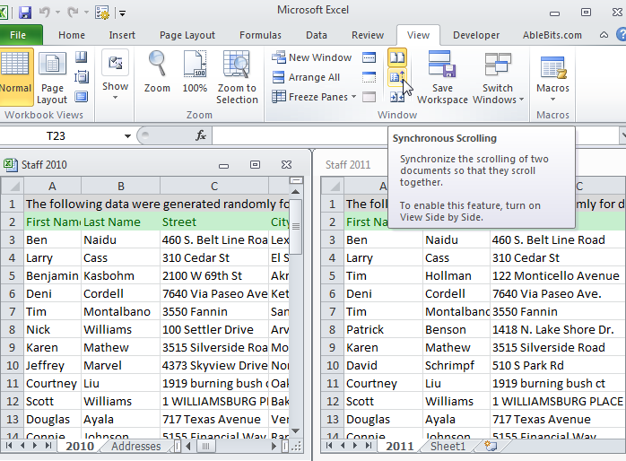 View Excel workbooks side by side