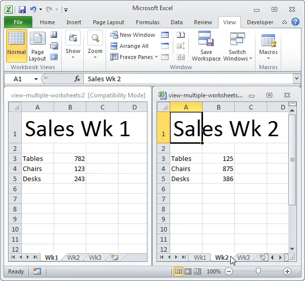 View multiple sheets in Excel