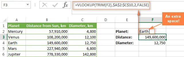 VLOOKUP function does not work - troubleshooting N/A, NAME and VALUE