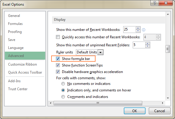 What to do if the formula bar in Excel has disappeared