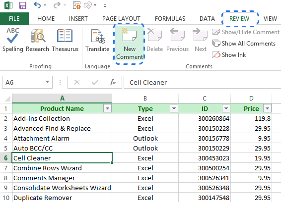 Working with cell notes in Excel