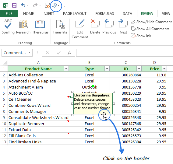 Working with cell notes in Excel