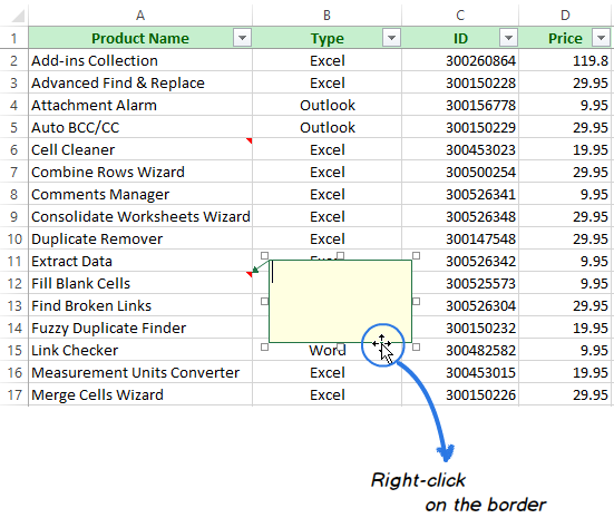 Working with cell notes in Excel