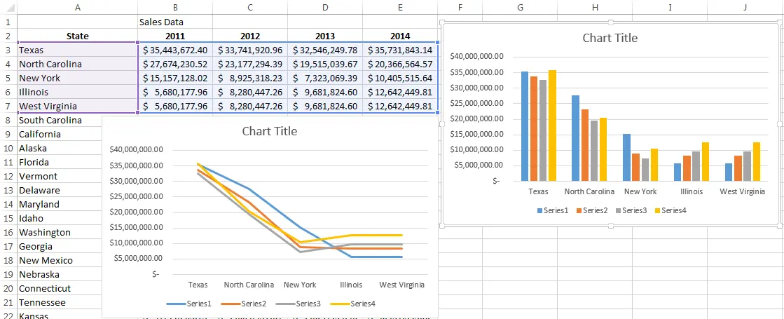 Working with multiple data series in Excel