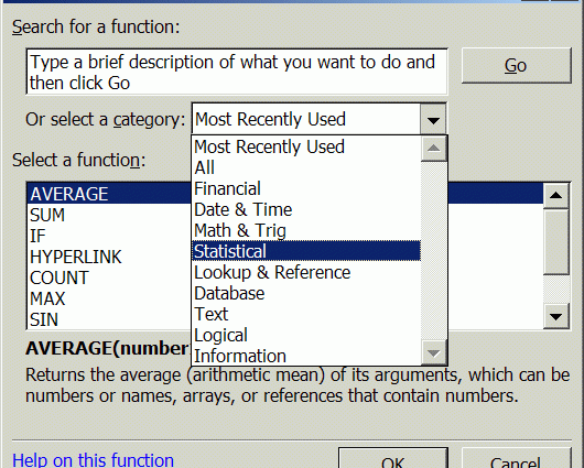 Working with the Function Wizard in Microsoft Excel