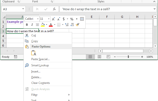 Wrap in an Excel cell