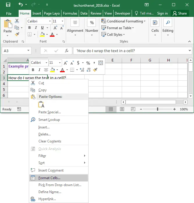 Wrap in an Excel cell