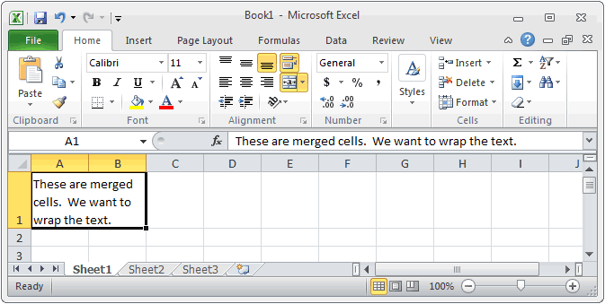 Embrulhar texto e mesclar células no Excel