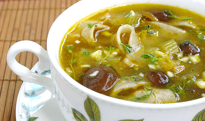 A recipe for mushroom soup made from fresh mushrooms