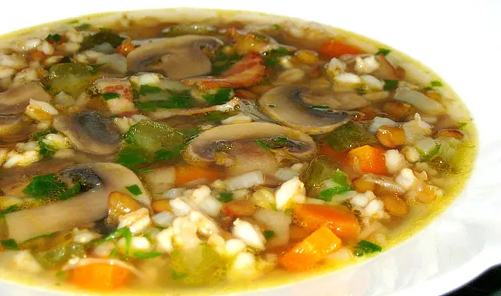 A recipe for mushroom soup made from fresh mushrooms