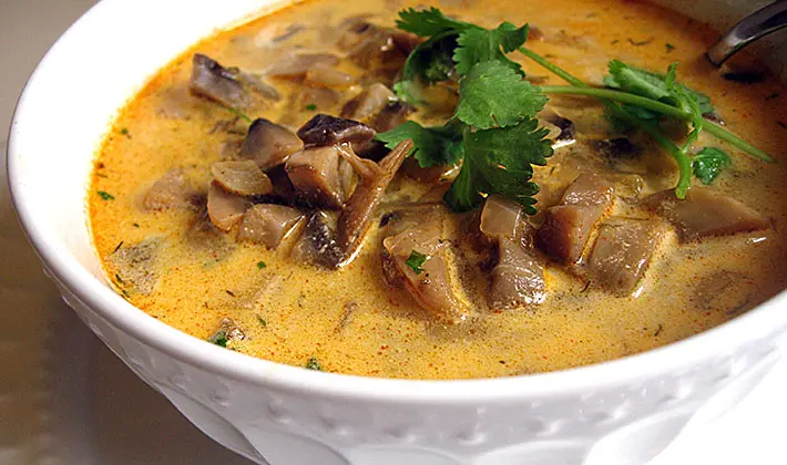 A recipe for mushroom soup made from fresh mushrooms