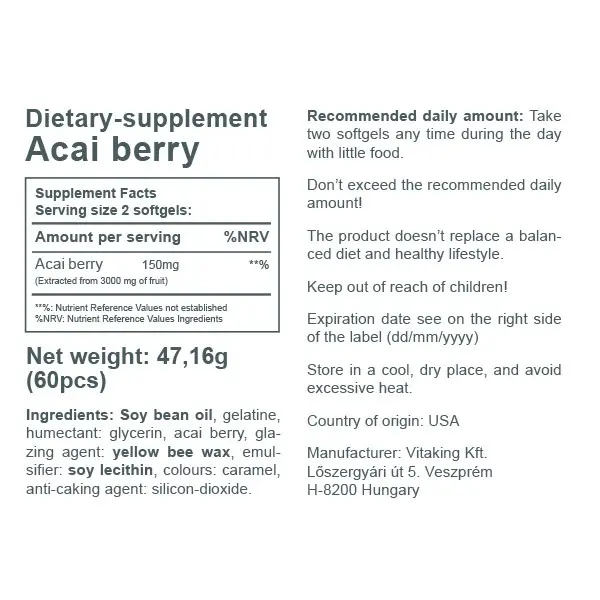 Acai 3000 mg &#8211; indications, contraindications, warnings