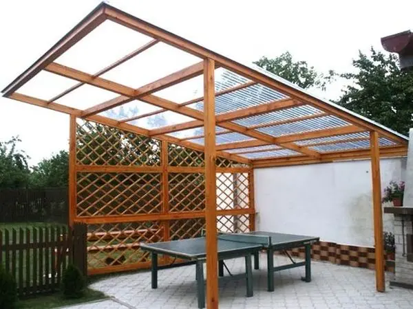 Arbor canopy: wooden, metal structure for a summer cottage, modern views, do-it-yourself production