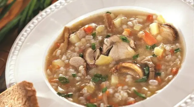 Barley with porcini mushrooms: dried and fresh