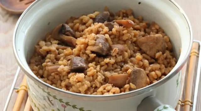 Barley with porcini mushrooms: dried and fresh