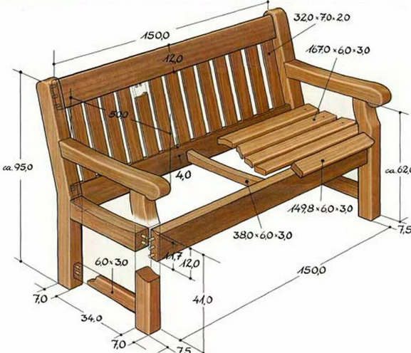 Bench from a bar: how to do it yourself, drawings, sizes and photos