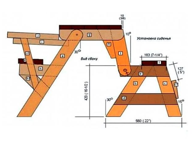 Bench-transformer with a canopy: the most successful model, drawings and photos