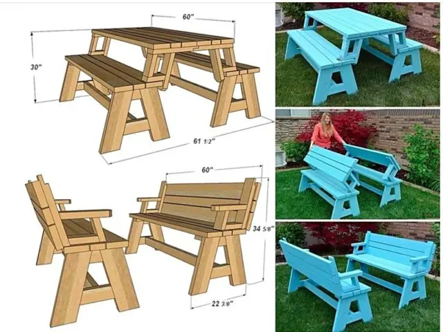 Bench-transformer with a canopy: the most successful model, drawings and photos