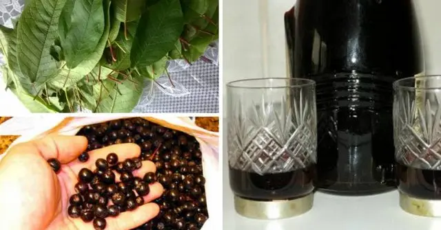 Blackberry liqueur with cherry leaves