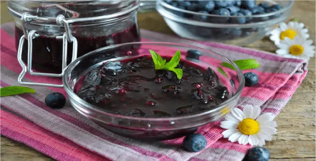 Blueberries mashed for the winter with sugar