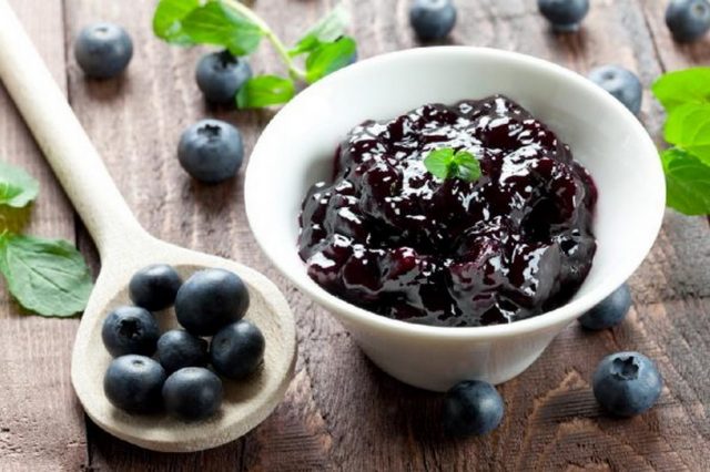 Blueberries mashed for the winter with sugar