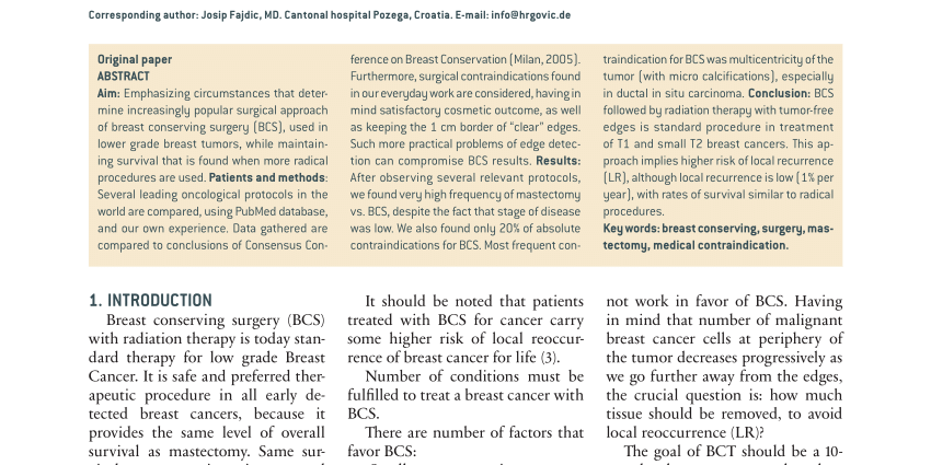 Breast conserving surgeries &#8211; when it can be performed, contraindications, operating techniques