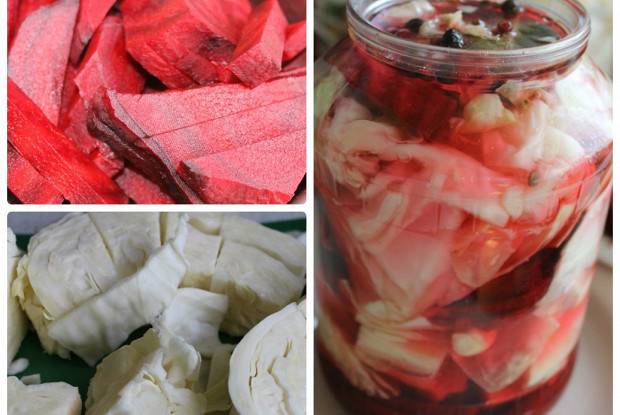 Cabbage with beets marinated for the winter