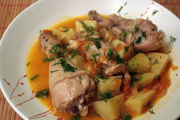 Cabbage with mushrooms and potatoes in a slow cooker and oven