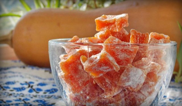 Candied pumpkin at home in the dryer