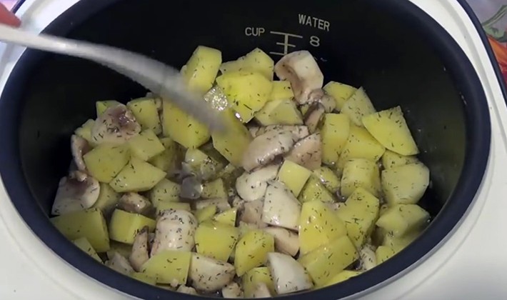 Champignon dishes cooked in a slow cooker