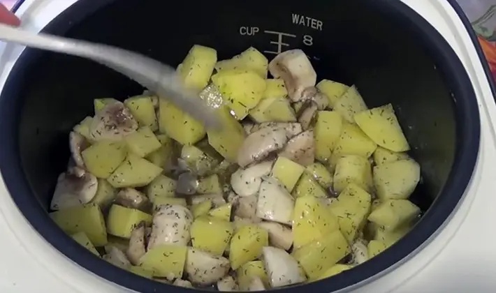 Champignon dishes cooked in a slow cooker