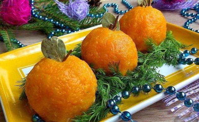 Cheese appetizer Tangerines: spicy, from carrots