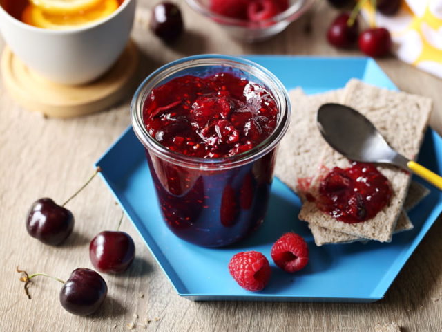 Cherry and raspberry jam for the winter