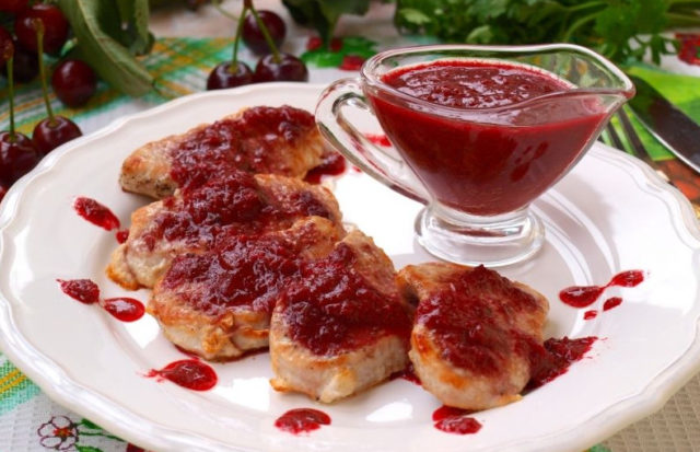 Cherry sauce for the winter: for meat, for dessert, for duck, for turkey